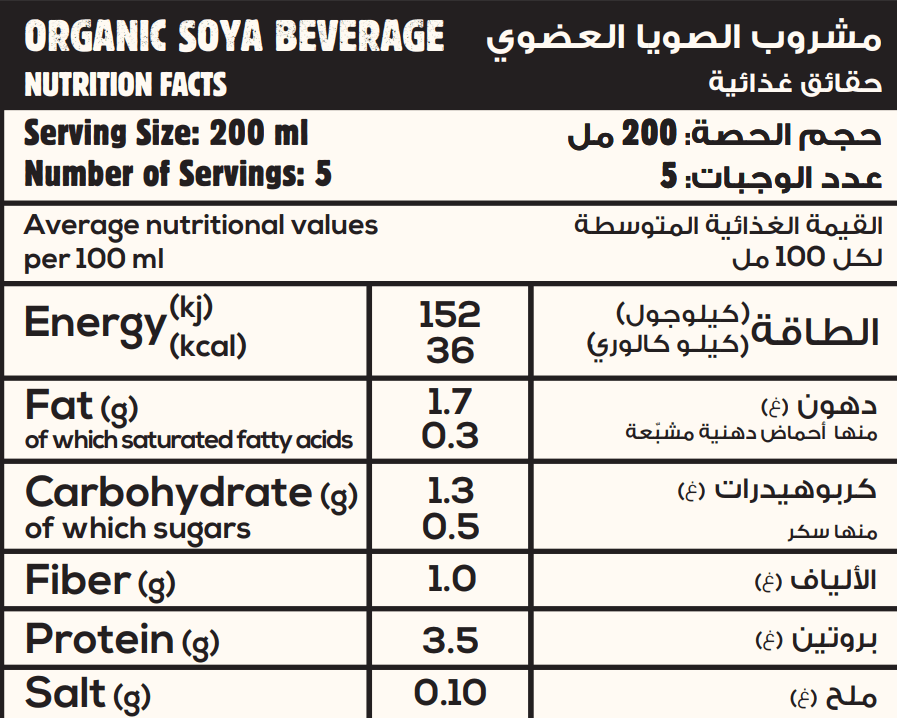 Soya Beverage Nutritional Facts